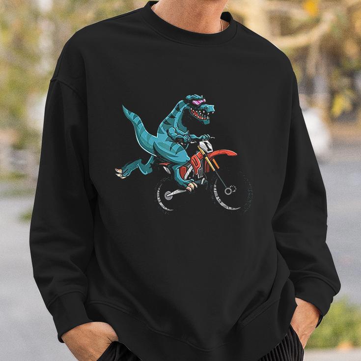 Funny Dino On Dirt Bike Trex Lover Rider Motorcycle Riding Sweatshirt Gifts for Him