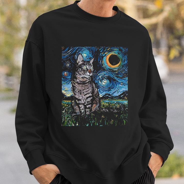 Gray Tabby Tiger Cat Starry Night Moon And Stars Art By Aja Sweatshirt Gifts for Him