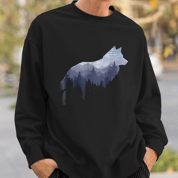 Lone Wolf Survives The Mountain Silhouette Art Sweatshirt Gifts for Him