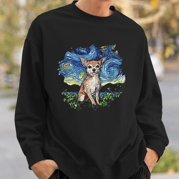 Tan Chihuahua Starry Night Impressionist Dog Art Sweatshirt Gifts for Him