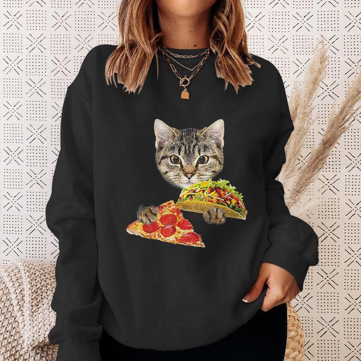 Cat Eating Taco And Pizza Shirt Funny Kitty By Zany Brainy Sweatshirt Gifts for Her