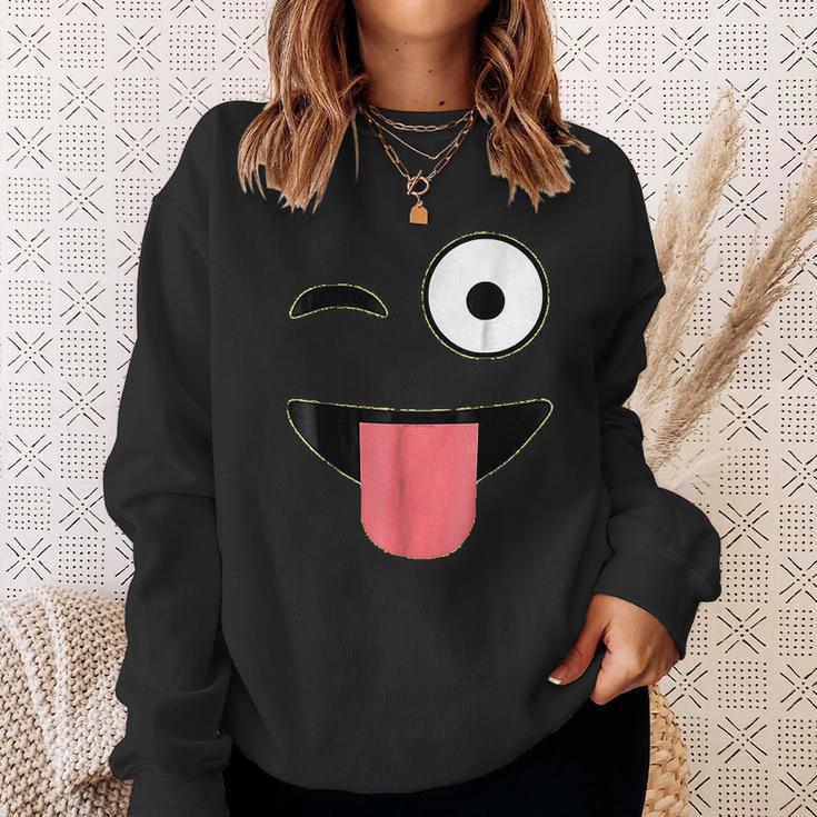 Halloween Costume Emoji Face Wink Eye Tongue Sweatshirt Gifts for Her