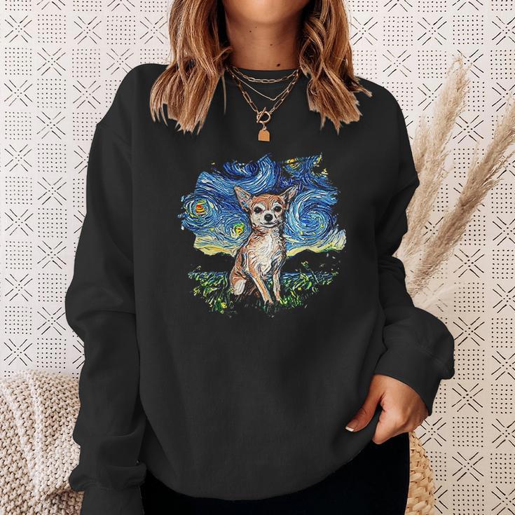 Tan Chihuahua Starry Night Impressionist Dog Art Sweatshirt Gifts for Her