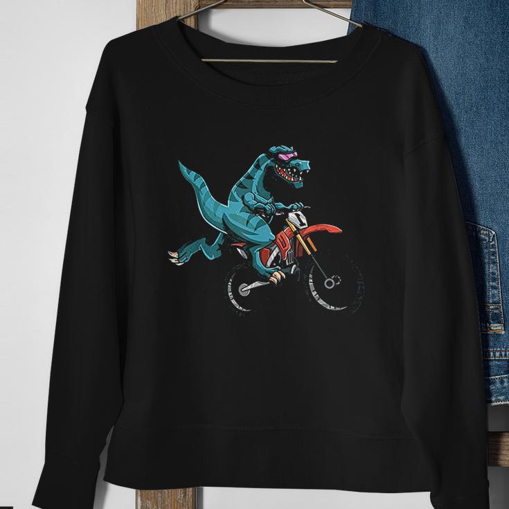 Funny Dino On Dirt Bike Trex Lover Rider Motorcycle Riding Sweatshirt Gifts for Old Women