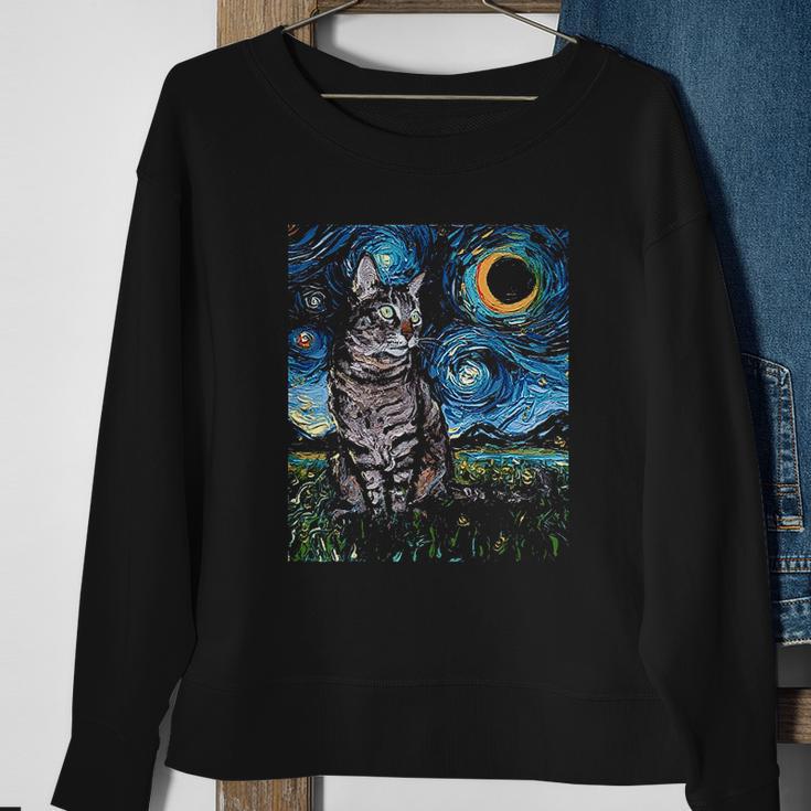 Gray Tabby Tiger Cat Starry Night Moon And Stars Art By Aja Sweatshirt Gifts for Old Women