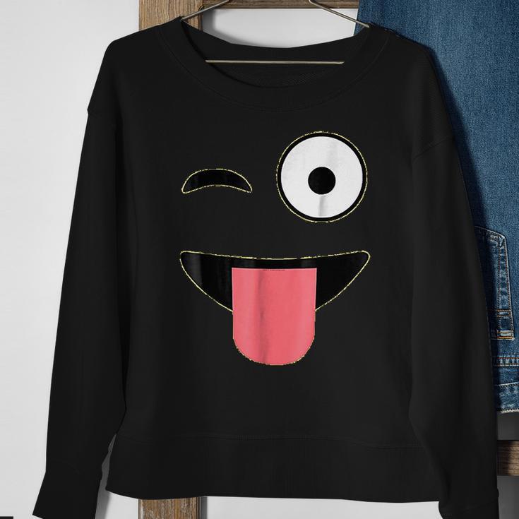 Halloween Costume Emoji Face Wink Eye Tongue Sweatshirt Gifts for Old Women