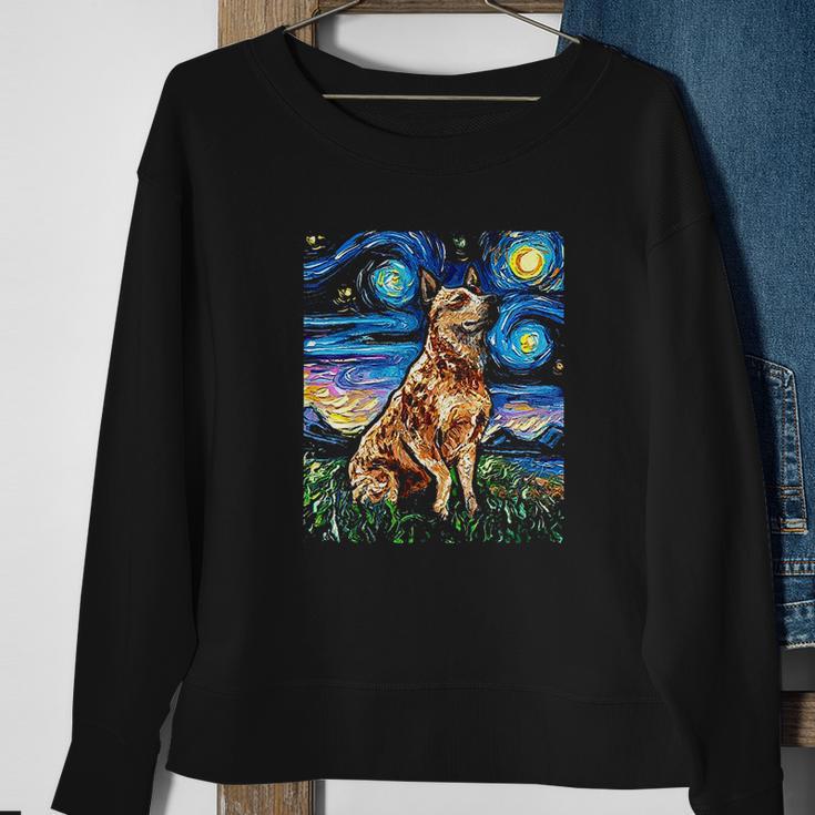 Starry Night Cattle Dog Colorful Sweatshirt Gifts for Old Women