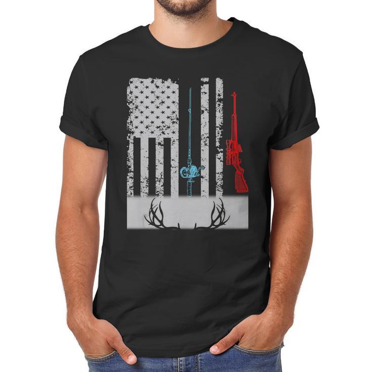 Fishing Rod Hunting Rifle American Flag T-Shirt Men T-Shirt