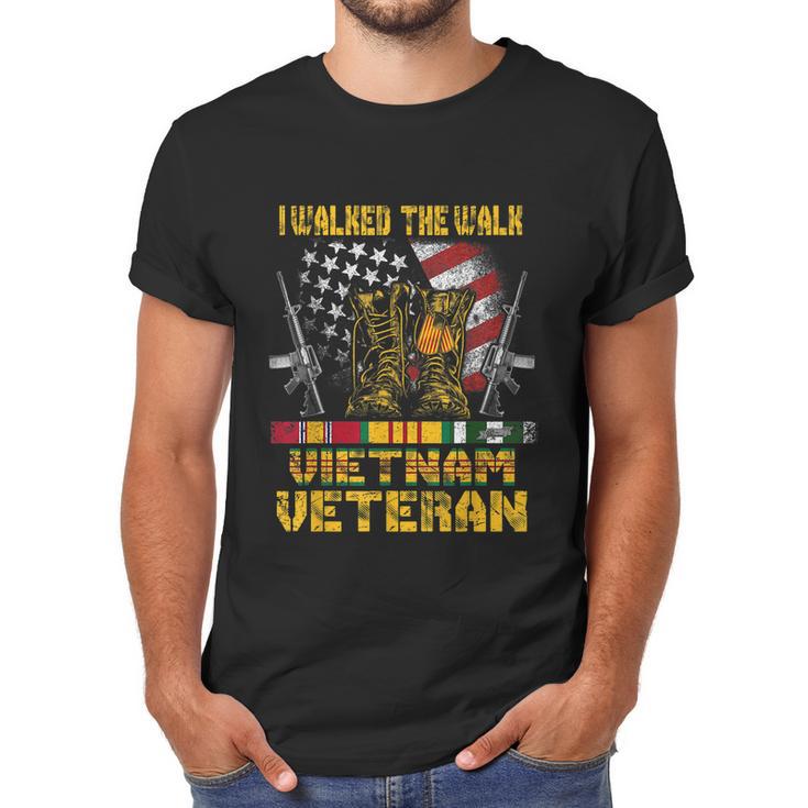 Funny Vietnam Veteran With Us Flag Gift With Combat Boots Patriotic Gift Men T-Shirt