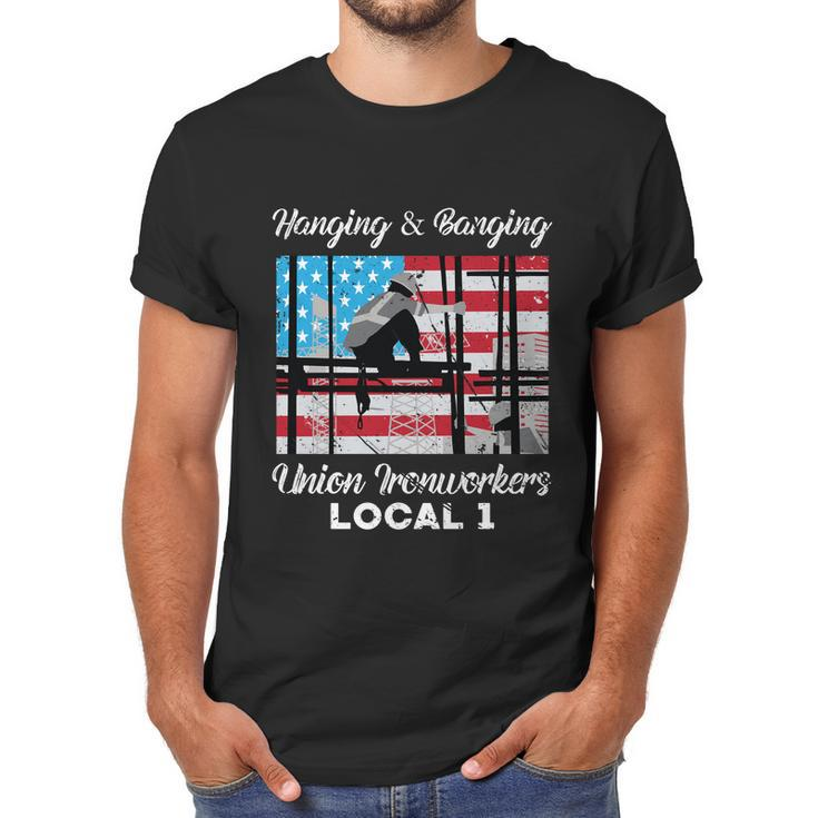 Hanging And Banging Union Ironworkers Us Flag Labor Day Gift Graphic Design Printed Casual Daily Basic Men T-Shirt