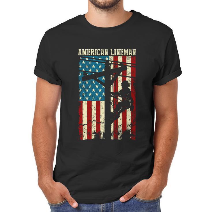 Line American Flag Electric Cable Gift Patriotic Line Gift Men T-Shirt