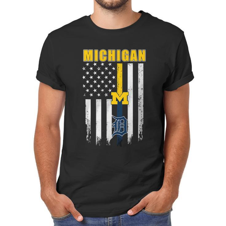 Official Michigan Michigan Wolverines Detroit Tigers American Flag Shirt Men T-Shirt