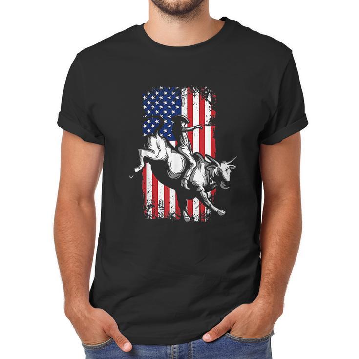 Rodeo Bull Rider Patriotic American Usa Flag For Cowboys Men T-Shirt