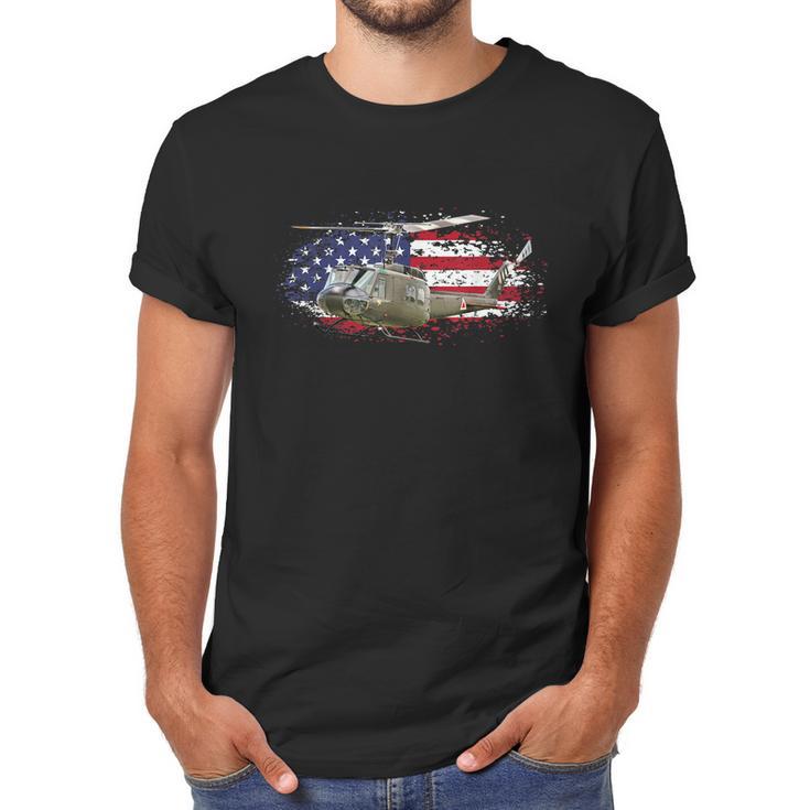 Uh1 Huey Helicopter American Flag Usa Pilot Vietnam Veteran Graphic Design Printed Casual Daily Basic Men T-Shirt