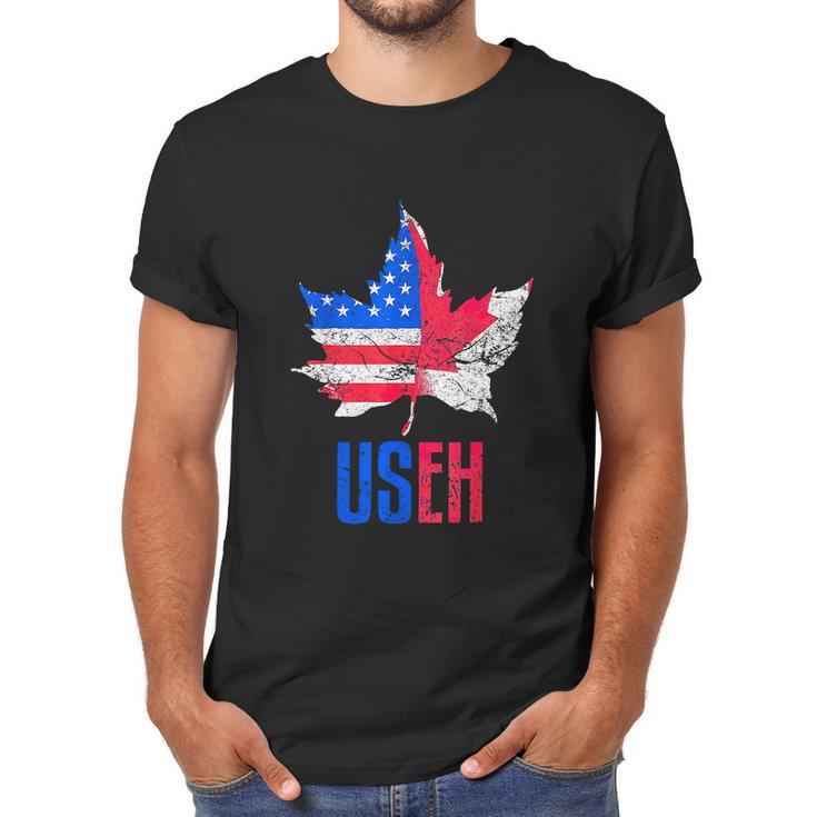 Useh Leaf Canadian American Flag Canada Usa Patriotic Men T-Shirt