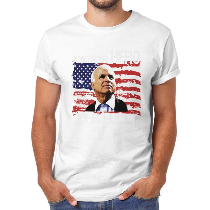 John Mccain T-Shirt - American Hero Retro Flag Usa Shirt Men T-Shirt