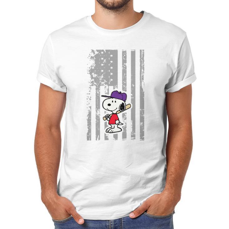 Snoopy Playing Baseball Snoopy Usa Flag T-Shirt Men T-Shirt