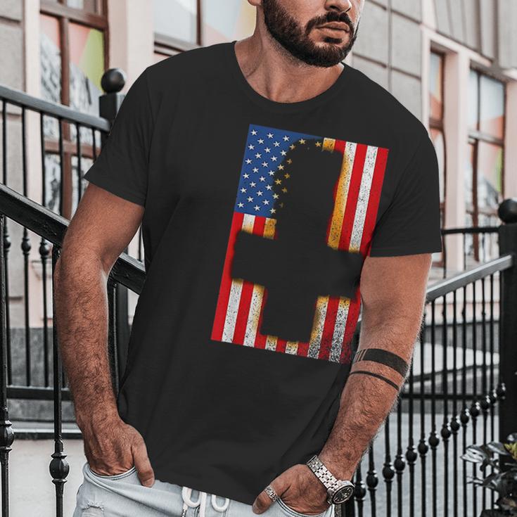 Burned Upside & Down Cross American Flag Satanism Men T-Shirt