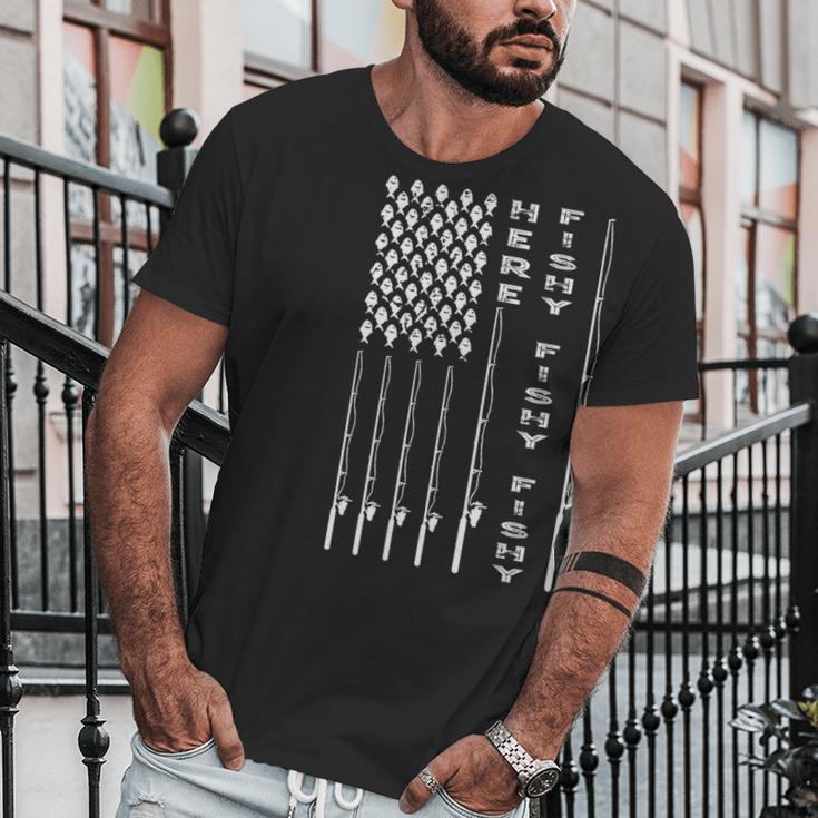 Here Fishy American Flag Men T-Shirt