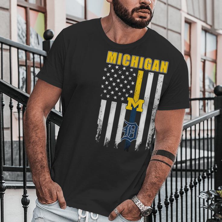 Official Michigan Michigan Wolverines Detroit Tigers American Flag Shirt Men T-Shirt