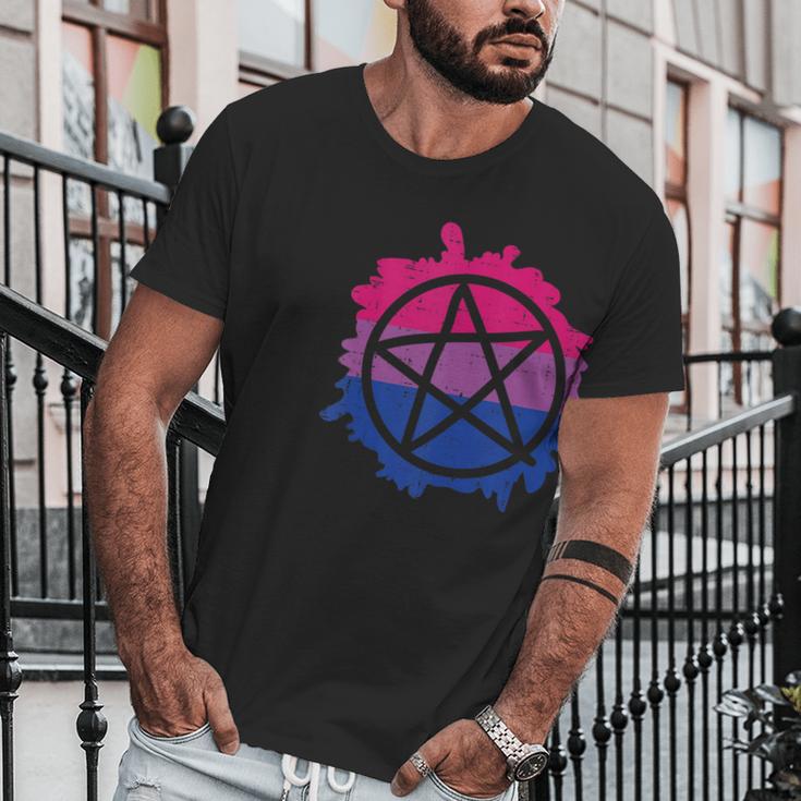 Pentagram Satanic Goth Lgbtq Bisexual Flag Gay Pride Ally Bi Men T-Shirt