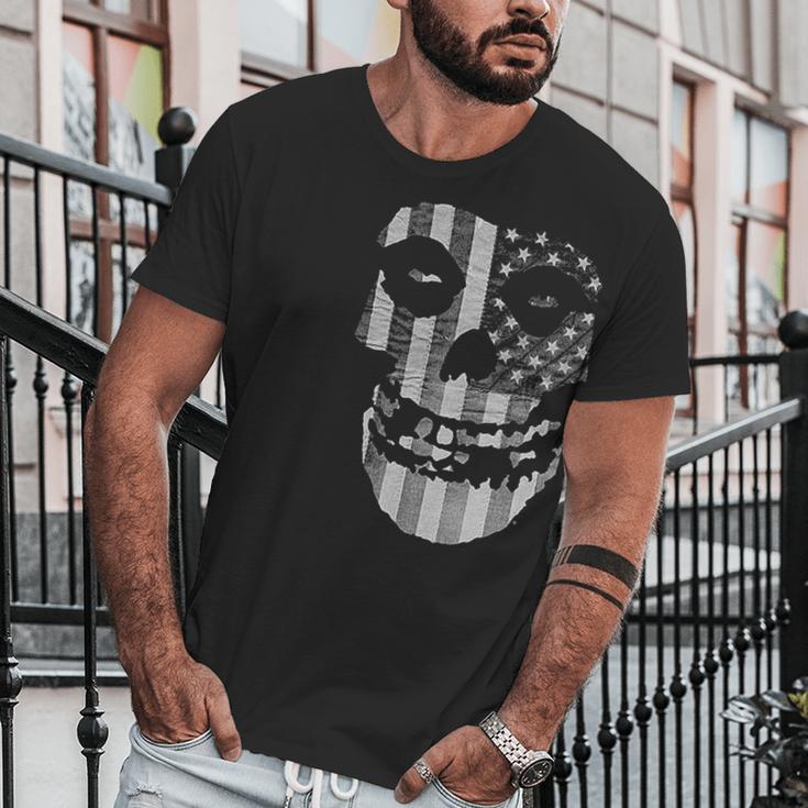 Popfunk Misfits Officially Licensed Gray American Flag Skull Men T-Shirt