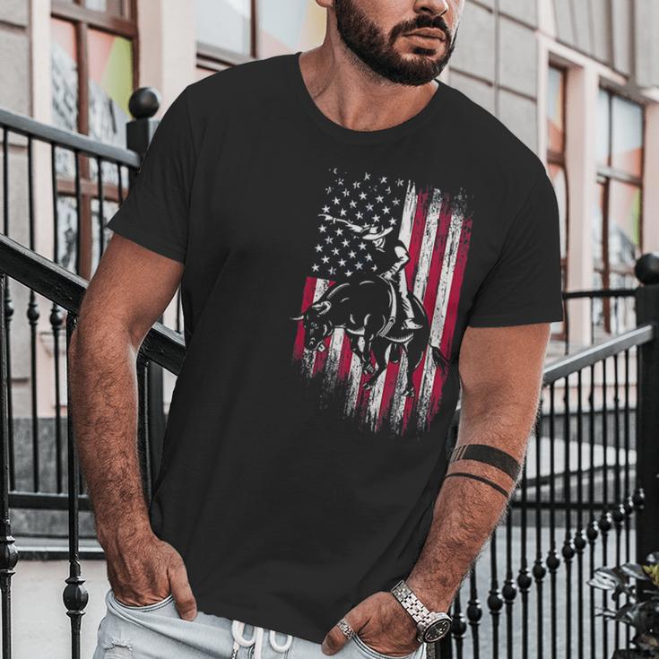 Rodeo Bull Rider Patriotic American Flag Cowboys Men T-Shirt