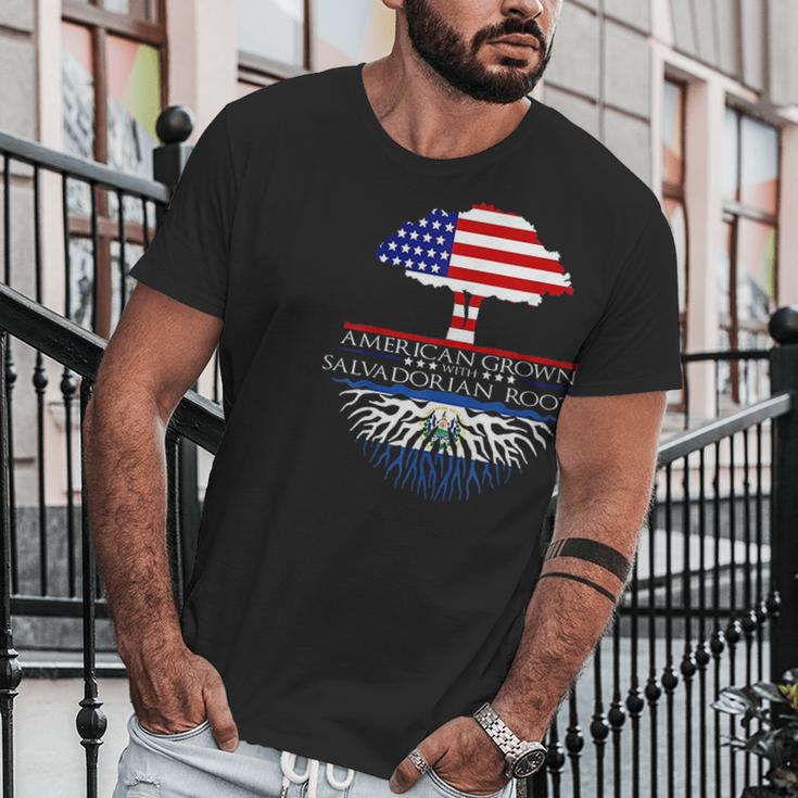 Salvadorian Roots American Grown Us El Salvador Flag Men T-Shirt