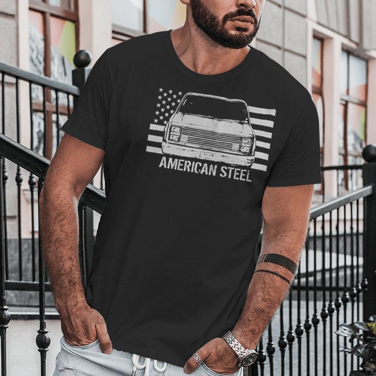 Square Body Chevy Gmc Truck And American Flag Men T-Shirt