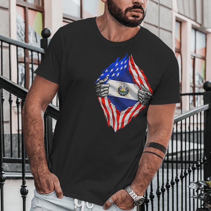 Super Salvadoran Heritage El Salvador Roots Usa Flag Men T-Shirt