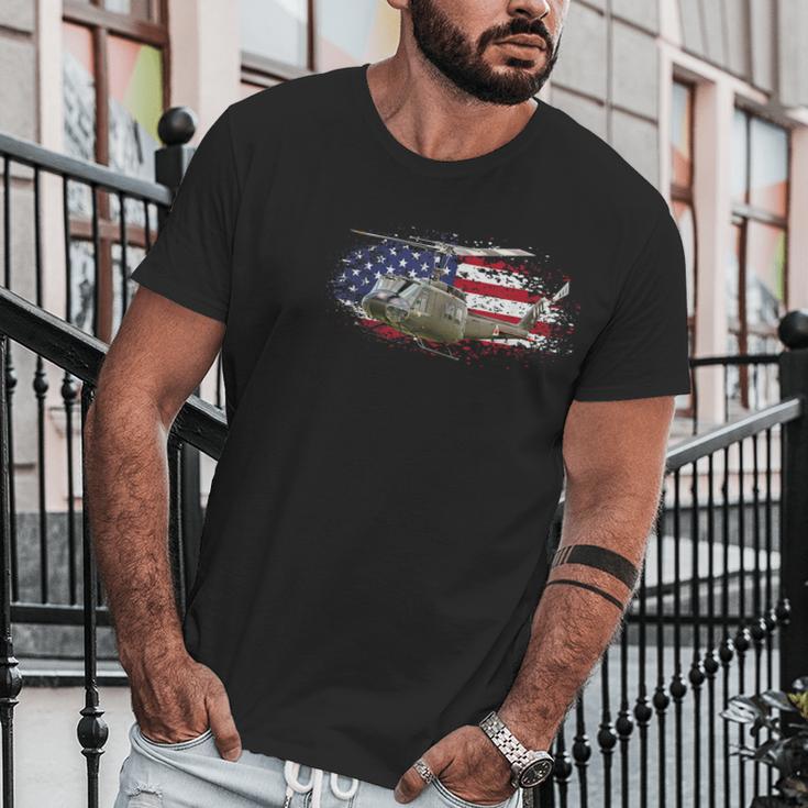 Uh1 Huey Helicopter American Flag Usa Pilot Vietnam Veteran Graphic Design Printed Casual Daily Basic Men T-Shirt