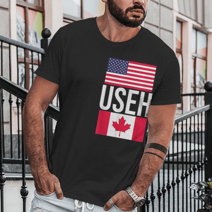 Useh American Pride Us Flag Canadian Flag Gift Canada Men T-Shirt