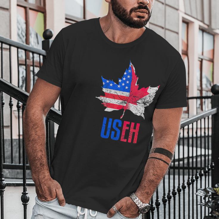 Useh Leaf Canadian American Flag Canada Usa Patriotic Men T-Shirt