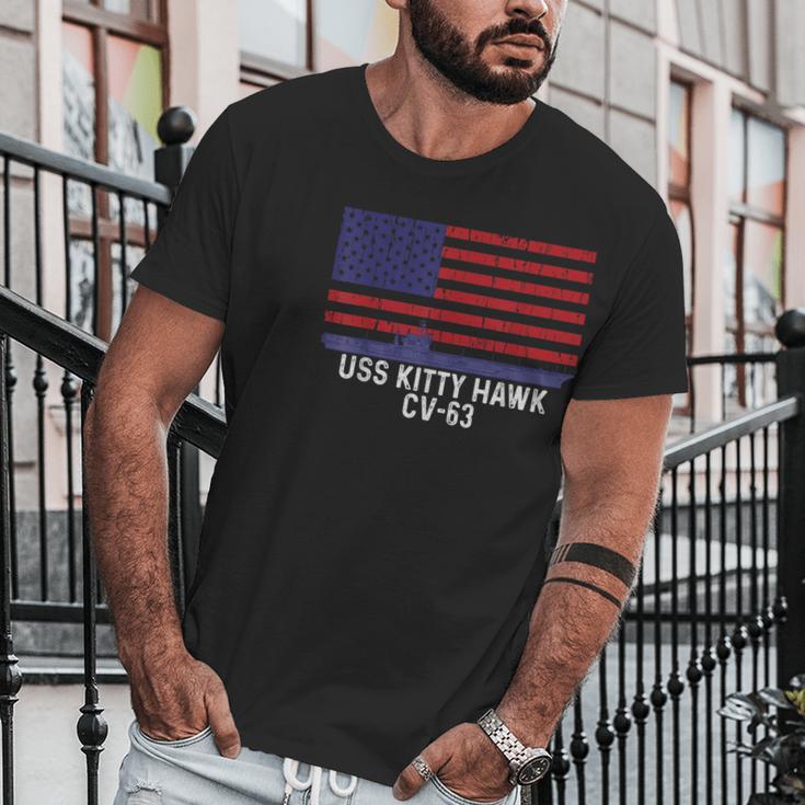 Uss Kitty Hawk Cv63 Aircraft Carrier Vintage Usa Flag Men T-Shirt