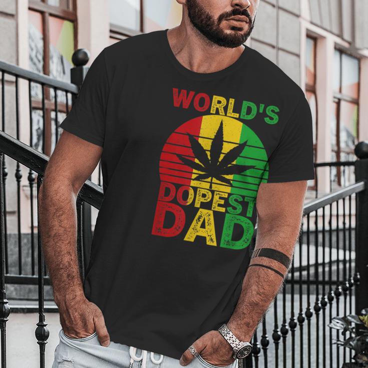 Worlds Dopest Dad Vintage Weed Leaf Cannabis Marijuana Men T-Shirt