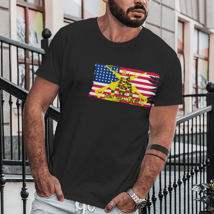 Mens Worn American Flag With Dont Tread On Me Ga Men T-Shirt