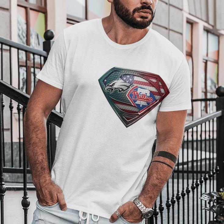 Official Philadelphia Eagles And Philadelphia Phillies Superman American Flag Layer Simpson Shirt Men T-Shirt