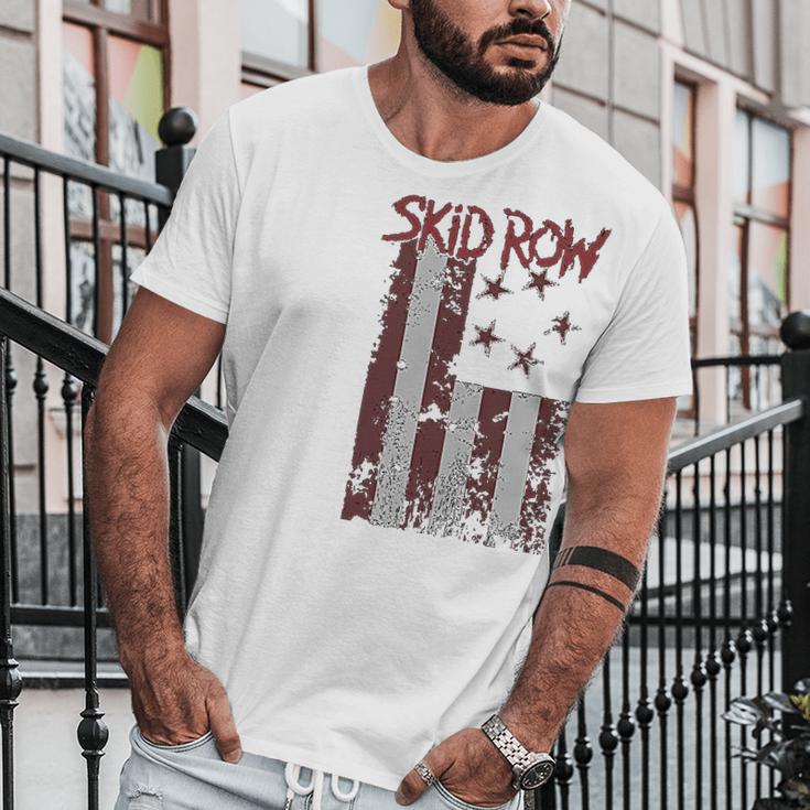 Skid Row Distressed Print Flag Men T-Shirt