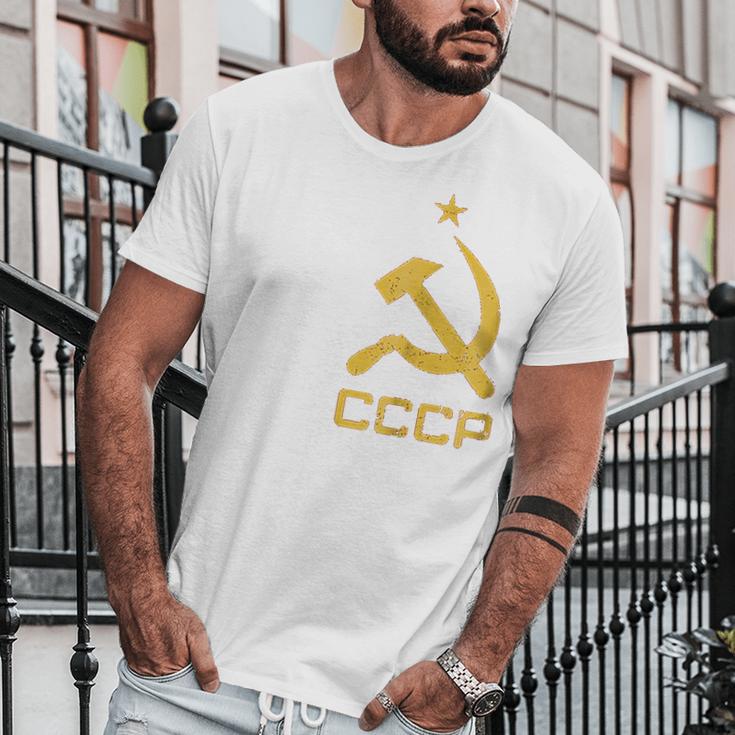 Vintage Cccp Flag Soviet Russian Union Communist Party Men T-Shirt