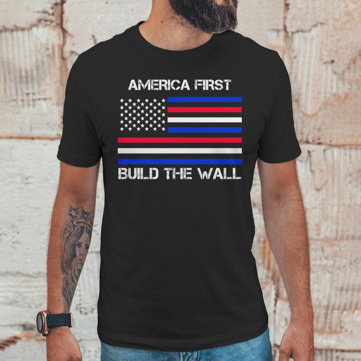 America First Build The Wall Flag Men T-Shirt