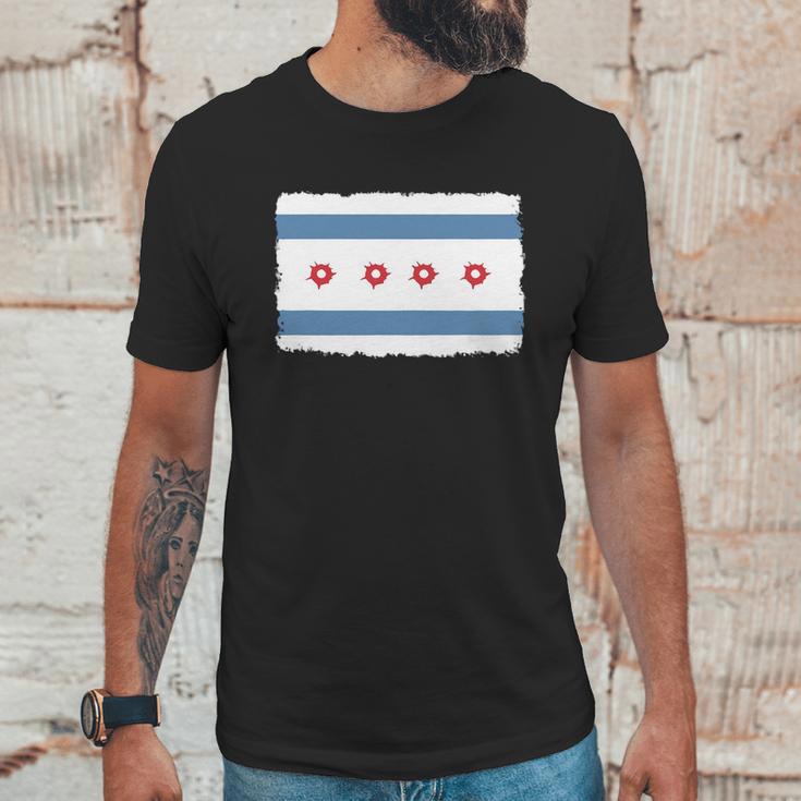 Bullet Hole Chicago Flag T-Shirts Men T-Shirt