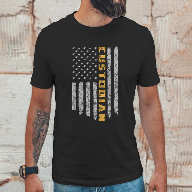 Custodian American Flag Usa Janitor School Men T-Shirt