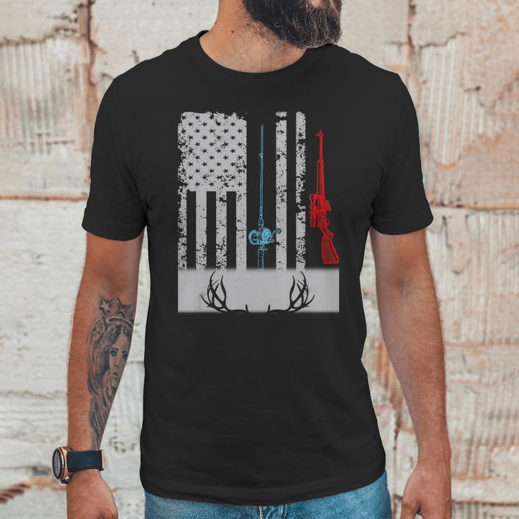 Fishing Rod Hunting Rifle American Flag T-Shirt Men T-Shirt