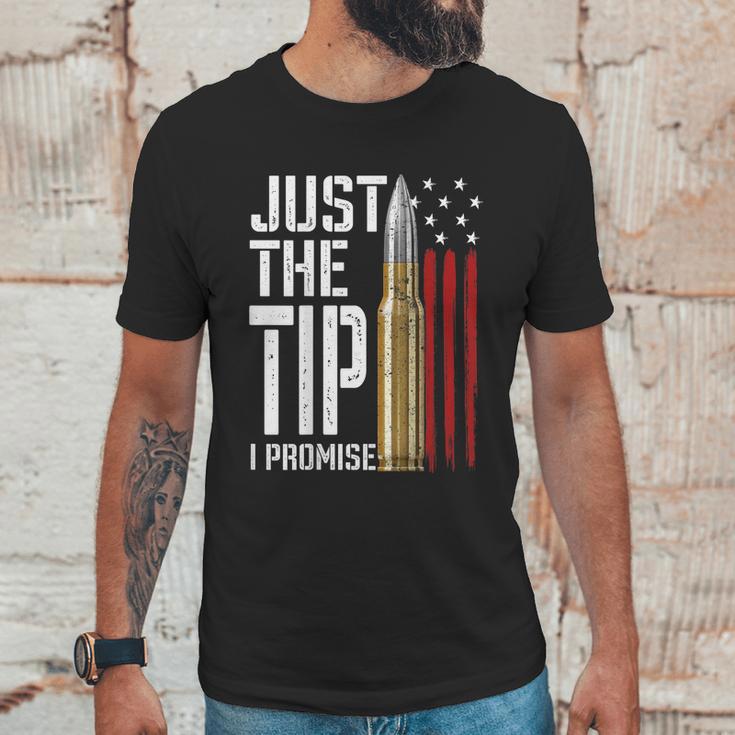 Just The Tip I Promise Bullet American Flag Gun Lover Back Graphic Design Printed Casual Daily Basic Men T-Shirt