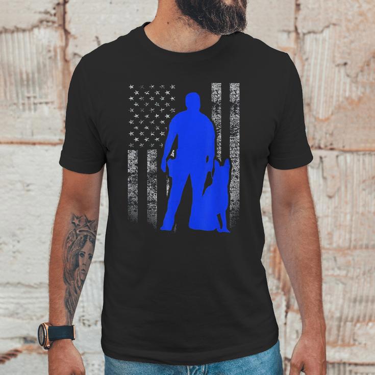 Male K9 Officer Blue Line Flag For K9 Handlers Men T-Shirt