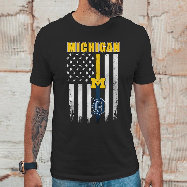 Official Michigan Michigan Wolverines Detroit Tigers American Flag Shirt Men T-Shirt