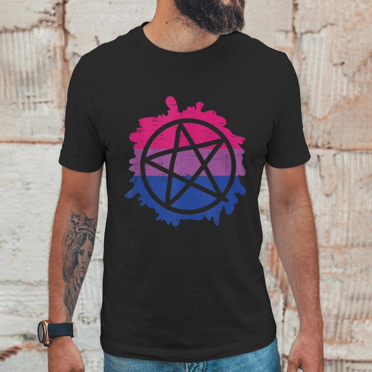 Pentagram Satanic Goth Lgbtq Bisexual Flag Gay Pride Ally Bi Men T-Shirt