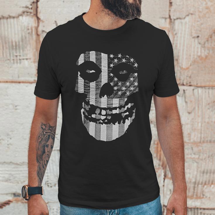 Popfunk Misfits Officially Licensed Gray American Flag Skull Men T-Shirt