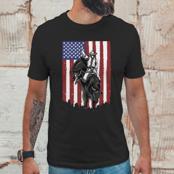 Rodeo Bull Rider Patriotic American Usa Flag For Cowboys Cute Gift Men T-Shirt