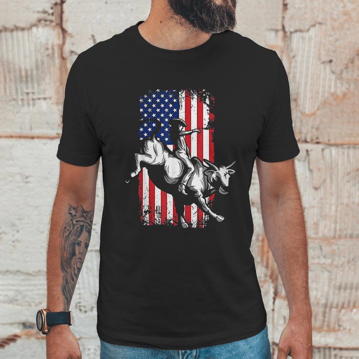 Rodeo Bull Rider Patriotic American Usa Flag For Cowboys Men T-Shirt